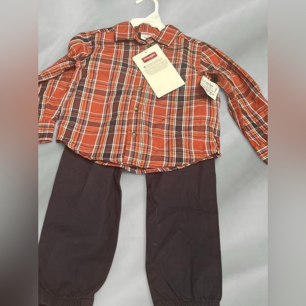 Wrangler Orange Plaid Shirt and Navy Pants Set